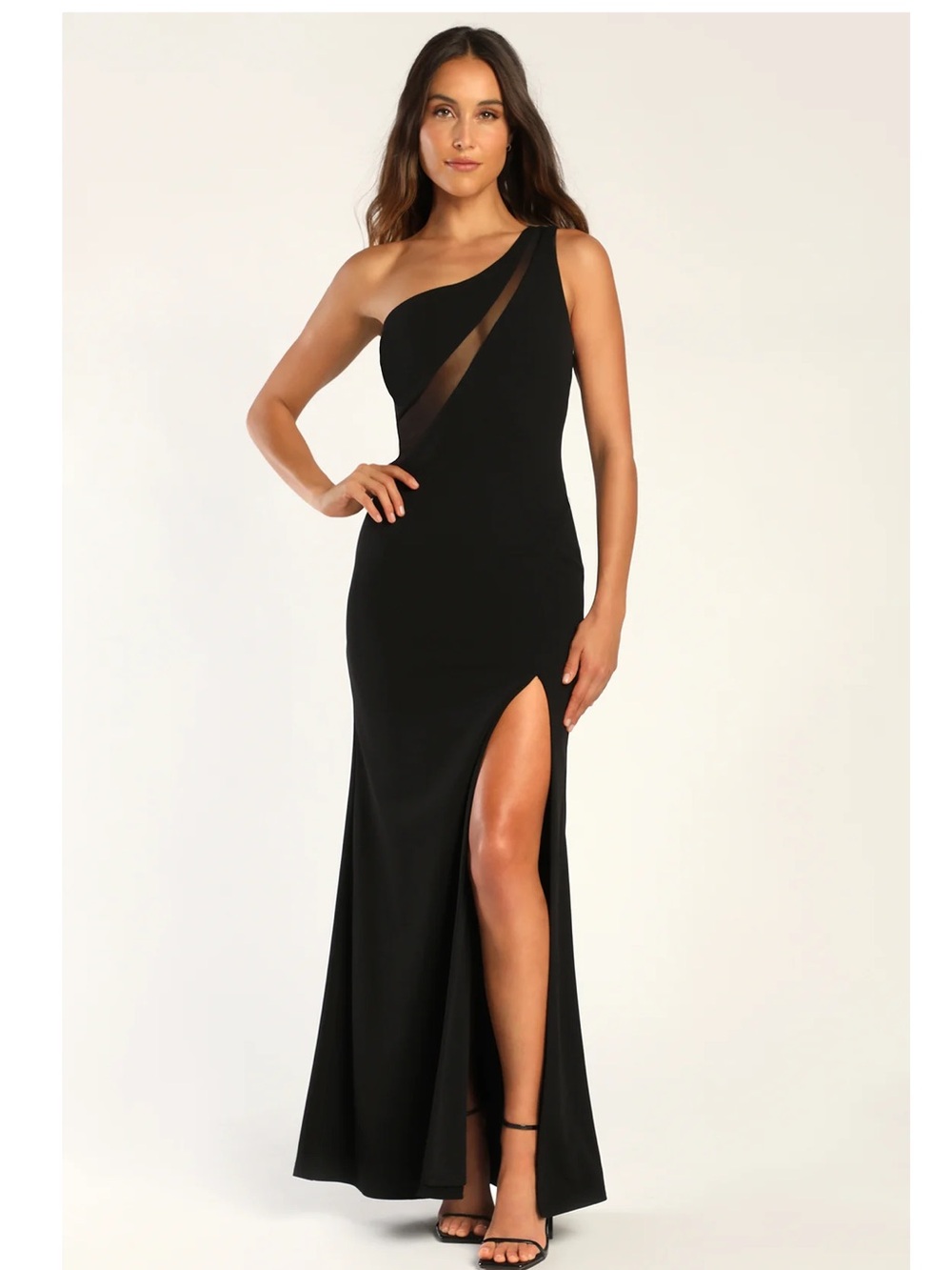 Lulus Modern Attraction Black One-Shoulder Mermaid Crepe Knit Maxi Dress Event S